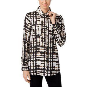 Calvin Klein Monochrome Abstract Button Blouse Chiffon Collared Long Sleeve XL